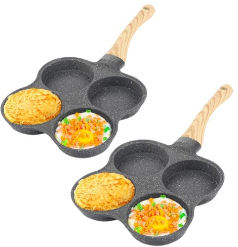 Jenngaoo 4-Cup Egg Frying Pan – Non-Stick Omelette Pan for Induction Hob & Gas Hob, Aluminium Multi-Hole Breakfast Pan for Eggs, Bacon, Pancakes – 4 Egg Fryer Pan for Family Breakfast (Pack of 2)