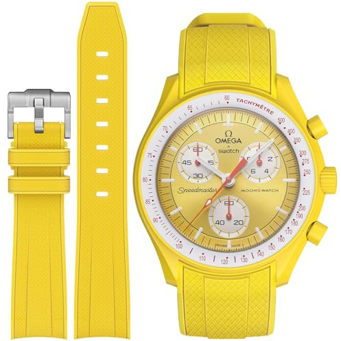 Stanchev bracelet en silicone sans fente pour Omega x Swatch moonsswatch, Omega x Swatch moonsswatch Speedmaster bracelet de remplacement de montre 20mm (Jaune)