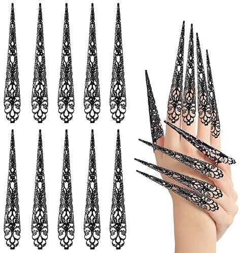 Fingerspitzen Nagelringe Krallen, 10 Stück Halloween Gefälschte Nägel, Fingernagel Spitze Krallen Ringe, Antike Königin Kostüm Fingerspitzen Krallennagelringe, für Cosplay Drama Dance Show Halloween