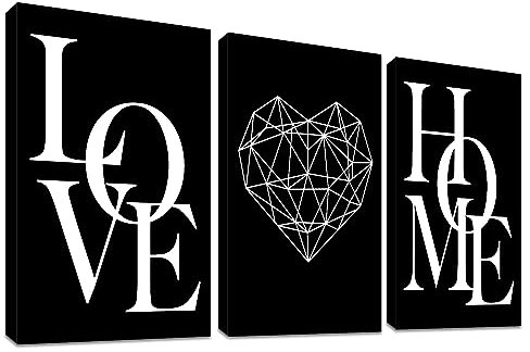 3 Pcs Cadre en Bois Impression sur Toile HOME LOVE Noir Blanc Tableau Affiche Decoration Murale Image sur Toile Peinture Tableau Decoration Murale Salon Chambre Couloir 30x40cm x 3pcs