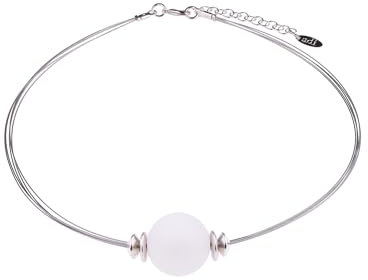 Adi-Modeschmuck leichter Halsreif 'Pia', eine 20mm original Italienische Polarisperle an 5 Strängen aus nylonummanteltem Stahlfaden, handgefertigt in Berlin (Weiß)