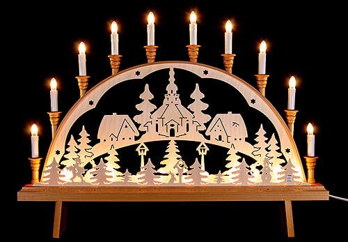 Erzgebirge Palast Gerd Protzner Holzkunst Schwibbogen Seiffener Kirche - 67x50 cm