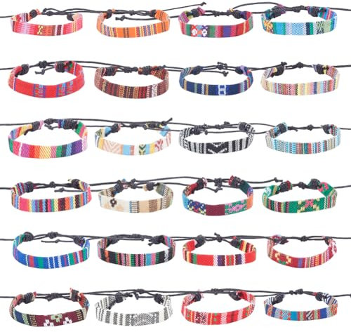 ANATTASOUL 24 pulseras de cuerda trenzada tejidas a mano pulseras boho surferas pulseras unisex de la amistad pulsera ajustable hecha a mano pulsera surfista playa pulsera colorida para