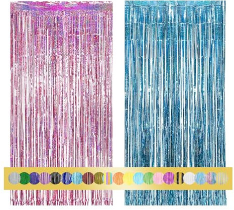 Montegoni 2 Pezzi 1x2.5m Rosa Blu Tende Metalliche Feste con Frange Scintillanti, Decorazione Lamina Glitter per Capodanno, Compleanno, Baby Shower, Festa di Nozze | Frange di Lamina per Decorazione