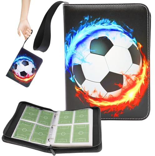ARONRAVE Fussball Karten Sammelalbum, 4 Taschen Fußball Karten Ordner 400 Karten Kapazität Fussballkarten Sammelalbum Fußball Karten Sport Karten Ordner Zur Fußball Sammelkarten Album