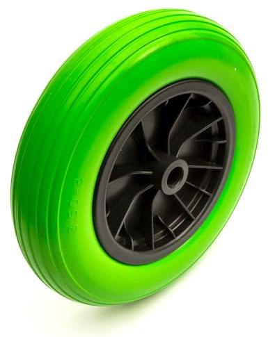 14 Inch 3.50-8 PU Solid Tyre & Wheel Puncture Proof 1 Bore Wheelbarrow Green Flat Free Wheel Barrow Cart