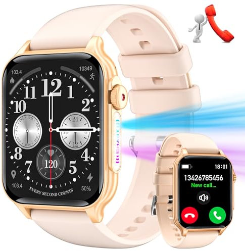 JELLOO Smart Watch (rispondere/effettuare chiamate), torcia LED da 1,96 pollici, smartwatch con oltre 100 modalità sportive, frequenza cardiaca SpO2, monitoraggio del sonno, contapassi, compatibile
