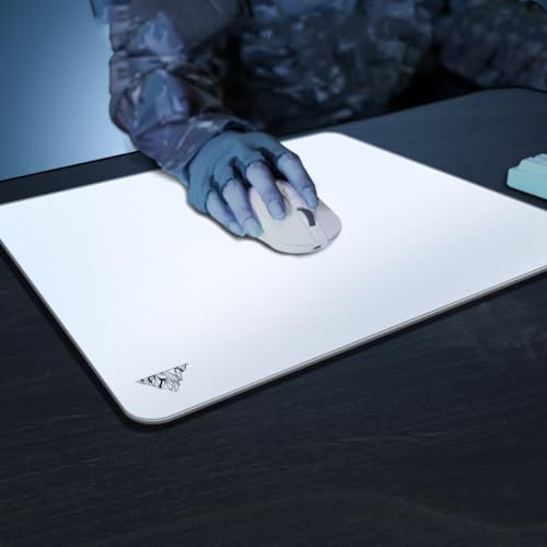 Glass Mousepad XXL-15.75x17.72inch Tempered Glass Gaming Mouse Mat-Ultra-Smooth Micro-Etched Surface - Dirt and Scratch-Resistant - Anti-Slip Base (White)
