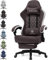 GTPLAYER Gaming Stuhl Ergonomischer Gaming Sessel Schreibtischstuhl mit Stoffoberfläche, Federsitzkissen, Verbindungsarmlehnen und Fußstütze Braun