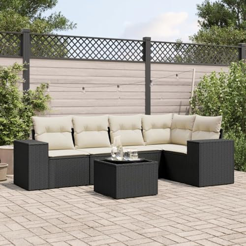 Faroom Gartenlounge Balkon mit Stauraum Ecklounge Klein Garten Lounge Sofa Outdoor Sitzecke Balkon Loungemöbel Gartensofa Ecksofa Balkonmöbel Rattansofa Couch Schwarz und Creme 6-tlg-Type-259