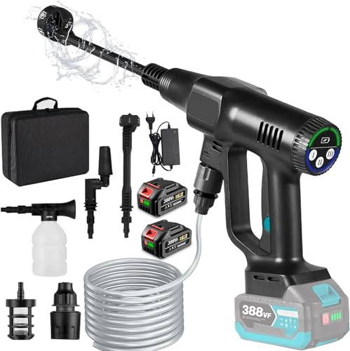 Idropulitrice a Batteria,Pressione Regolabile a 3 Stadi MAX 200bar | Portatile con 6 In 1 Ugello Tubo da 5 M senza fili per Auto Pulire Giardino
