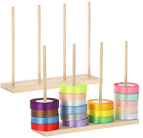 OGANAZI 2 supporti in legno per nastri washi, organizer per nastri in legno, supporto per bobine di nastro per cucito, artigianato, ghirlande, rotoli all'uncinetto, fioristi, confezioni regalo