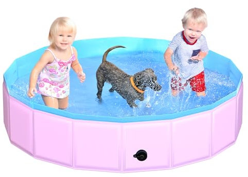 CACSPS Faltbarer Hundepool, 160 x 30 cm Kinderpool aus Hartplastik, rutschfeste Hundebadewanne für den Außenbereich, zusammenklappbarer Hundeschwimmpool für Kinder, Hunde und Haustiere (Rosa)
