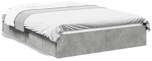 Toshilian Cadre de Lit avec Tiroirs, Lit Coffre Lit pour Adulte avec Rangement Cadre de lit avec tiroirs sans Matelas Gris béton 140x190 cm