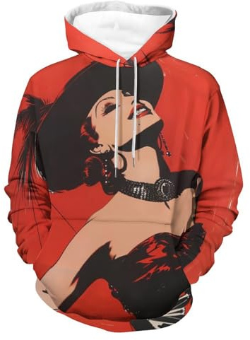 FWJZDSP Moulin Rouge Ball Paris Frankreich Pin Up Pullover Hoodies für Erwachsene Langarm-Sweatshirt Lässige Oberteile mit Taschen für Damen und Herren