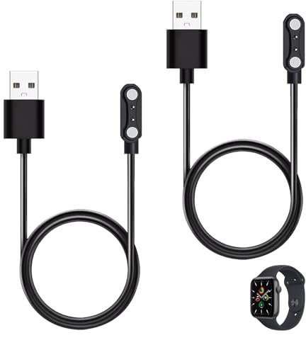 2 Stück Universal Smartwatch Ladekabel Magnetisch, 4 mm USB 2-polig, Smart Watch Ladekabel, Smartwatch Ladegerät Kompatibel mit Verschiedenen Smartwatches Fitness Trackern, Vergoldete Kontakte, 60cm