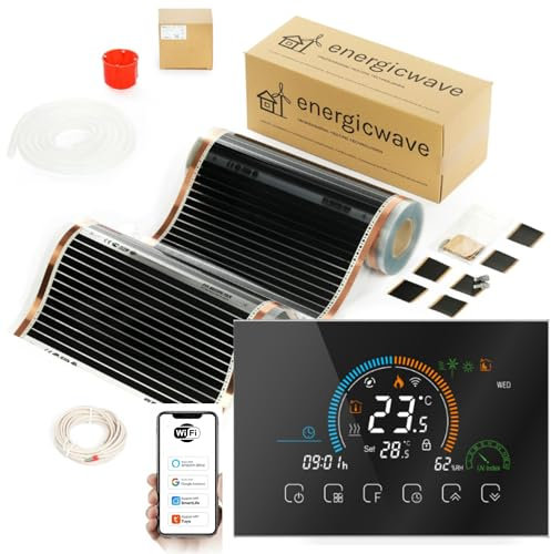 Elektrische Fußbodenheizung 220W/m² - Infrarot Heizfolie komplett mit WLAN Thermostat, Heizung 230V unter Parkett, Unterbodenplatten - 2,5m²