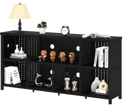 Mumdasa Bücherregal Schwarz, Bücherschrank mit 2 Ebenen, Würfelregal, Standregal, 8 offene Fächer, horizontal, für Wohnzimmer, Büro, Schlafzimmer, Kinderzimmer, Metall, 34T x 160B x 76H cm