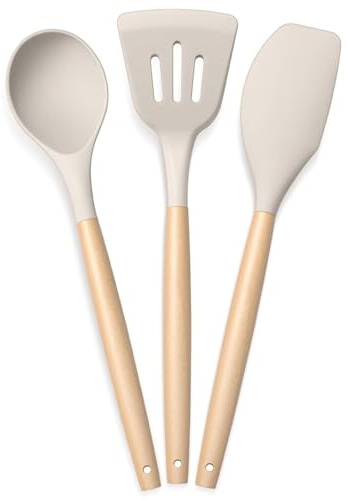 PANCA Juego de 3 espátulas antiadherentes de silicona, cuchara antiadherente, juego de espátulas de silicona para cocinar y servir, herramienta de cocina (blanco, juego de 3 piezas)