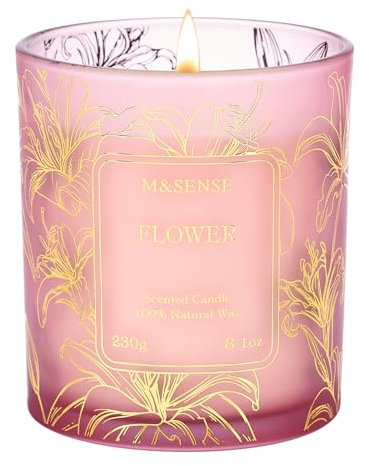 M&SENSE Blütenduft Duftkerze 230g, Duftkerze im Glas für Frauen und Männer, Natürliche Vegane Sojakerze, Bis zu 42h Brenndauer, Aromatherapie Kerze für Zuhause, Schlafzimmer, Badezimmer