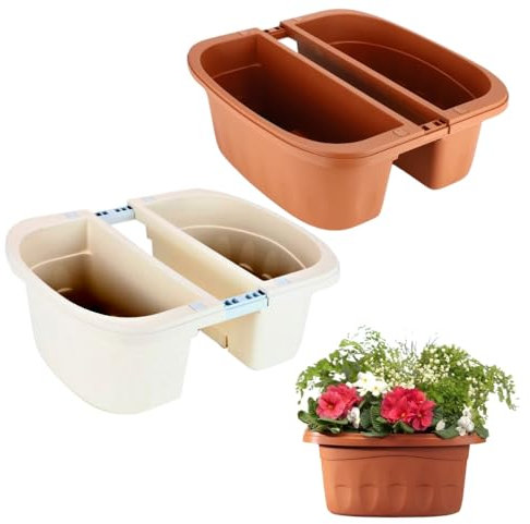 GarPet Blumenkasten Balkongeländer Beidseitig Balkon Blumenkasten Doppelseitig Balkonkasten mit Halterung Geländerkasten mit Wasserspeicher (Terracotta, 40 cm)