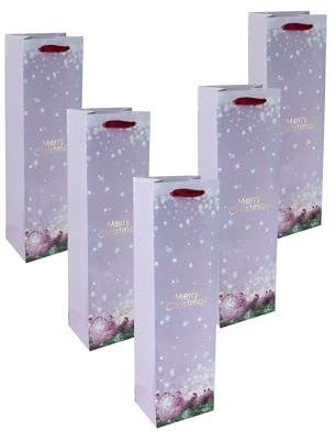 SIGEL Premium Flaschen Geschenktüten aus Papier Charming Christmas 5er Set | GT127/5, für Weihnachten, 35 x 10 cm, für Wein und Flaschenpräsente mit Seidenbandgriffen
