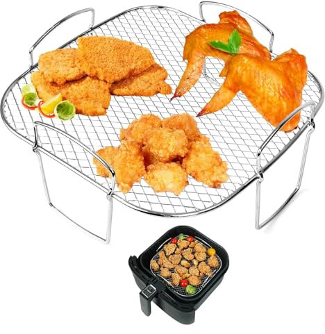Zubehör für Heißluftfritteuse, Quadratisches 304 Edelstahl Rack für Air Fryer Basket Tray/Ofen, Airfryer Zubehör für Cosori 5.5L xxl, Instant, Tower, Gourmia Air Fryer