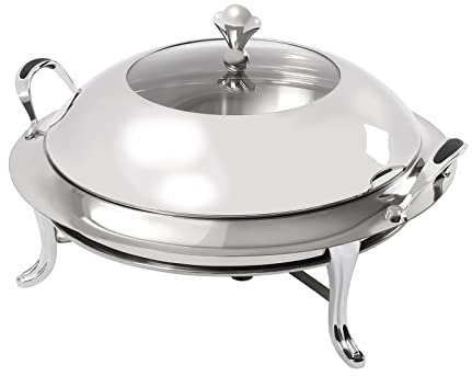 PurpleMinder Chafing Dish Rund 3 Liter, Edelstahl Speisewärmer mit Deckel Kraftstoffhalter Warmhaltebehälter Chafing Dishes Wärmebehälter Bain Marie Rechaud (Silber)