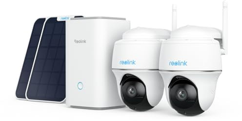 Reolink 2K Überwachungskamera Aussen Set WLAN mit Solar-/Akkubetrieb, Lokale Speicherung, 360° Schwenk- & Neigefunktion, Kamera Outdoor mit IR-Nachtsicht, Home Hub mit 2X Argus PT Lite +Solarpanel