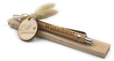 VmG-Store Holz Kugelschreiber als Geschenkidee zum Muttertag Mama Vatertag Geburtstag Papa Oma und Opa Arbeitskollege Freundin Freund (Mit Wunschname, 05 Beste Schwester)