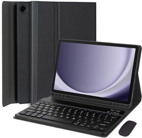 EHLCYS Funda con Teclado para Samsung Galaxy Tab A9 Plus / A9+ 11 Pulgadas 2023 (SM-X210/X216/X218), Español Ñ Teclado con Ratón Bluetooth Desmontable Ultrafina Funda con Portalápice,Negro