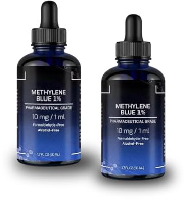2 Pack Pharmaceutical Grade Methylene Blue 1% (50 mL), USP-Grade Methylene Blue for Humans, Formaldehyde and Alcohol Free Methylene Blue Pharmaceutical Grade Solution in Amber Dropper Bottle