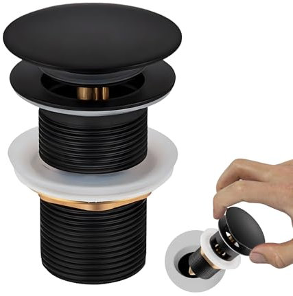 KAIYAYA Ablaufgarnitur Waschbecken Schwarz Pop Up Ablaufventil Ohne Überlauf mit Siebkörbchen Universal 66mm x G1 1/4 Waschbecken Ablauf Ablaufgarnitur Push Open Ablaufventil für Waschbeckn Waschtisch