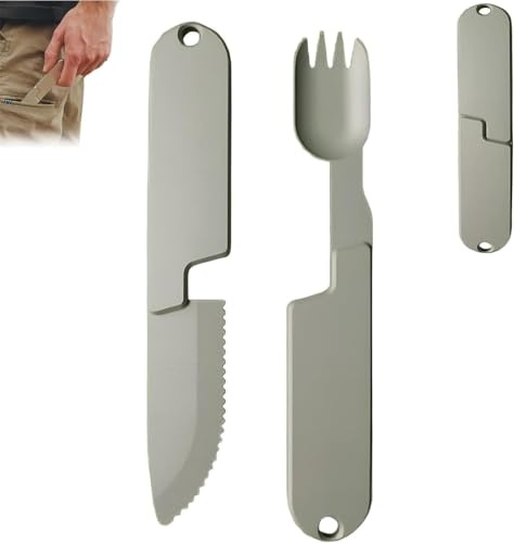 QYJLOFMVE 2 in 1 Camping Essbesteck Set, Tragbares, Abnehmbares, Multifunktion Magnetisches Camping Gabel löffel Messer, Wiederverwendbares, Kompaktes, Robustes Campingbesteck