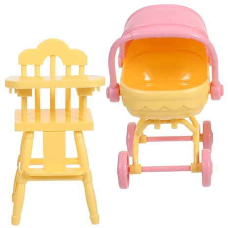 Yardwe Babypuppen Spielset Miniatur Kinderwagen Und Spielzeug Hochstuhl Aus Abs Kunststoff Kindgerecht Platzsparend Puppenhaus Möbel Für Rollenspiele