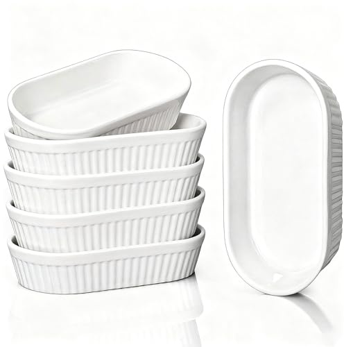 Lot de 6 petits plats à gratin en céramique pour crème brûlée, 16 x 8 x 3 cm, pour desserts, muffins, tartes, mini plats à gratin pour four, four à micro-ondes