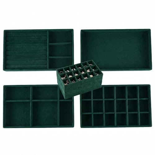 Organizador Joyas Cajon Pequeño, Almacenaje Joyas Bandeja Pendientes, Cajonera Vitrina Plana Apilable para Anillos Collares Accesorios
