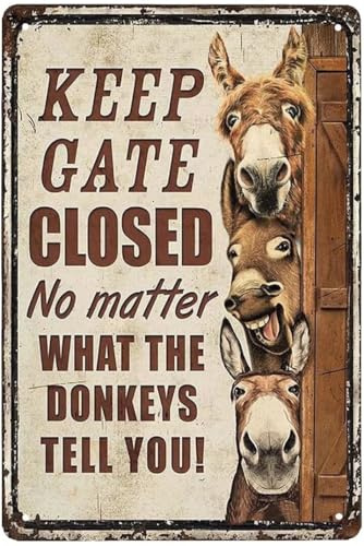 Metallschild mit Aufschrift Farm Keep Gate Close, Geschenk für Bauern, Eselliebhaber, Geschenk, Esel-Warnschild, Willkommensschild, Vintage-Stil, Roststil, Bauernhaus-Dekoration, 20,3 x 30,5 cm