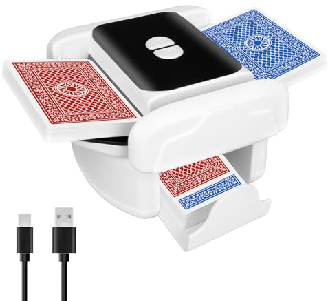 aquota Kartenmischmaschine - Wiederaufladbarer, geräuscharmer, tragbarer automatischer Kartenmischer für 1–2 Decks, kompatibel mit UNO, Poker, Blackjack, Skip-BO, Phase 10