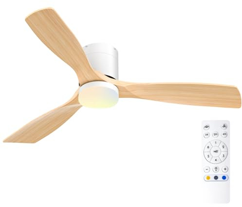Passky Ventilador de Techo con Luz LED Mando 132cm Silencioso Blanco | 3 Aspas Silencioso Motor DC Temporizador 3 Colores 6 Velocidades Reversible Verano Invierno Int/Ext Salón Dormitorio