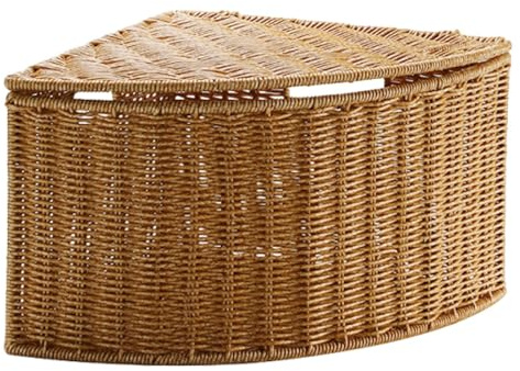 Milageto Aufbewahrungskörbe mit Doppelgriffen, Badezimmer-Eckkorb im Rattan-Design, dreieckige Aufbewahrungsbox, dekorativer Korb, gewebter Organizer für Badezimmer, Büro, Küche, Snacks, 41,5x30x21 cm