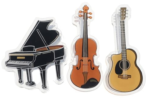 HOMSFOU Acryl Notenbuchklammer Satz mit 3 Kleiner Lesezeichen Klavier Gitarre Violine Transparente Musik Instrument Clips für Notenblätter und Büroorganisation