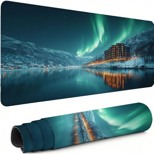 Tapis de Souris de Jeu Aurore Tapis Souris XXL 900 x 300 mm, Paysage sous Main Bureau Bords Cousus Imperméable Antidérapant, pour PC, Ordinateur Portable Améliore la Précision et la Vitesse C-2791