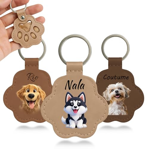 Iwe porte-clés personnalisé patte animal avec photo, cuir, prénom gravé, boîte souvenir pour poils chien chat, cadeau commémoratif animal