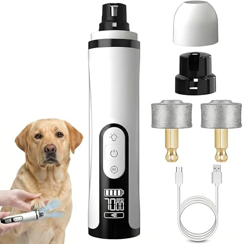 Silent Groom Pro Nail Grinder,Quiet Dog Nail Grinder with 3-Speed Adjustment,Built-in LED Light,USB Rechargeable,and Replaceable Grinding Heads(2 Extra Included),Suitable for Both Dogs and Cats