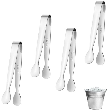 4 Pcs Mini Serving Tongs,Stainless Steel Mini Tongs,Small Sweet Ice Tongs,Multi-Purpose Appetizers,Durable Smooth Design for Serving Sugar Cubes,Cafe,Bar,Barbecue,Buffet,Family Restaurant (Silvery)