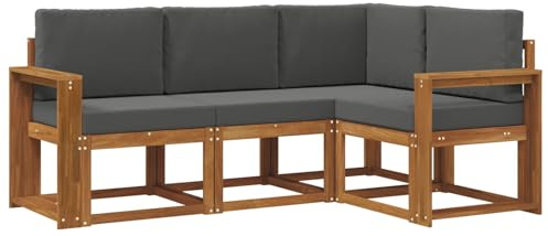 vidaXL Outdoor-Sofagarnitur mit Kissen 4 pcs Natur und Anthrazit, Outdoor Sofa, modernes Eckmöbel, Garten Lounge, langlebige Patio-Sitzgelegenheiten, Komfortables Terrassen-Set Wohnzimmer