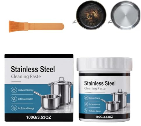 Powerful Burnt Residue Remover Paste for Cookware, Pot Bottom Black Stain Cleaner, Heavy Duty Pan Cleaner & Stainless Steel Pan Cleaner, All Purpose Heavy Duty Cleaner for Burnt Food & Grease (1PC)