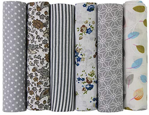 UOOOM 6 Stueck 50 x 50cm Stoffpakete Patchwork Stoffe Baumwolle tuch DIY Handgefertigte Nähen Quilten Stoff Baumwollgewebe Verschiedene Designs (Grau)