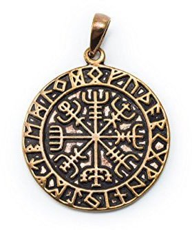 Windalf Wikinger Schmuck-Anhänger RAGSØN Ø 2.7 cm Vikings Amulett Runen Kompass Vegvisir Bronze